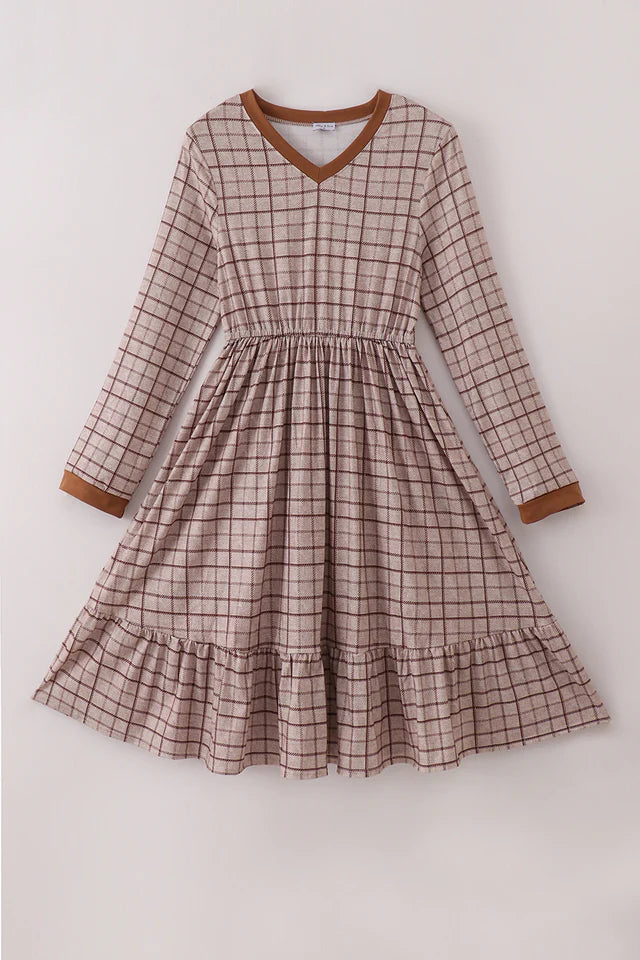Brown Plaid Mom Dress