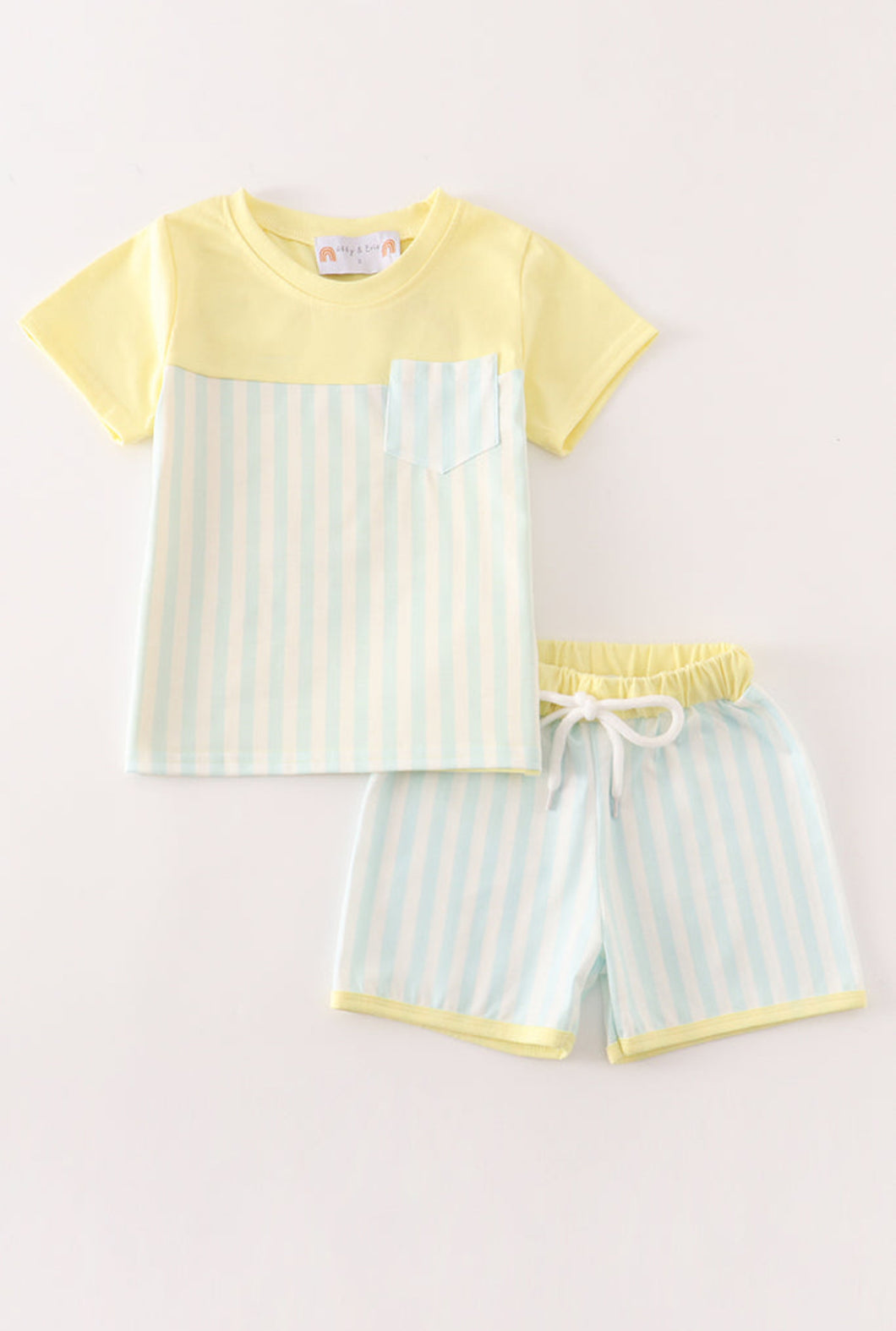 Blue & Yellow Stripe Short Set