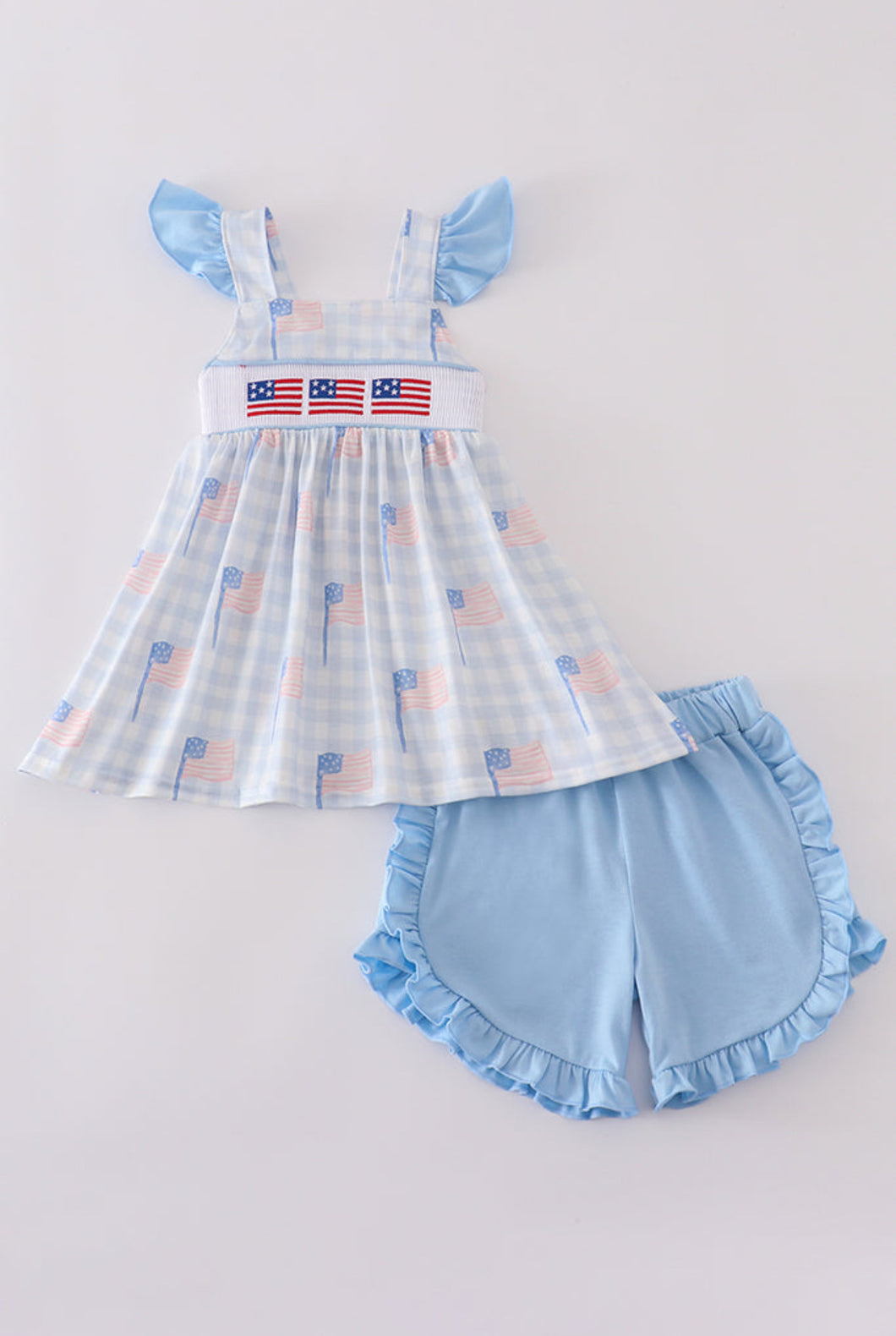 Flag Embroidered Ruffle Short Set