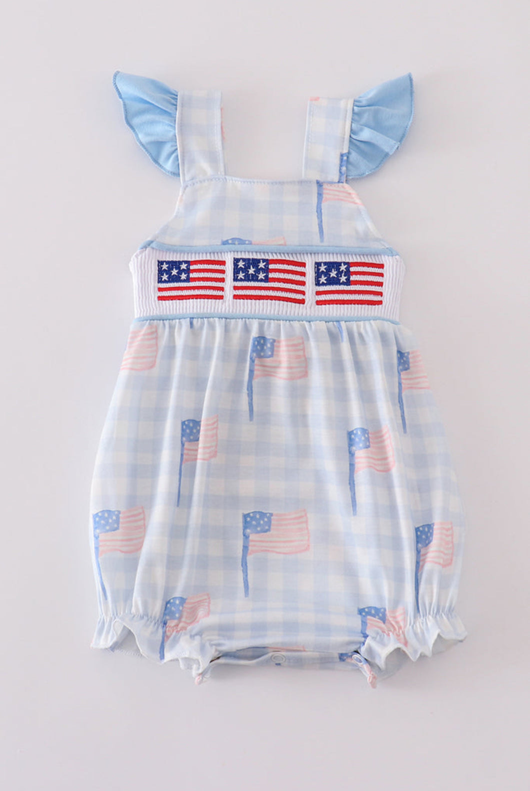 Flag Embroidered Gingham Ruffle Bubble