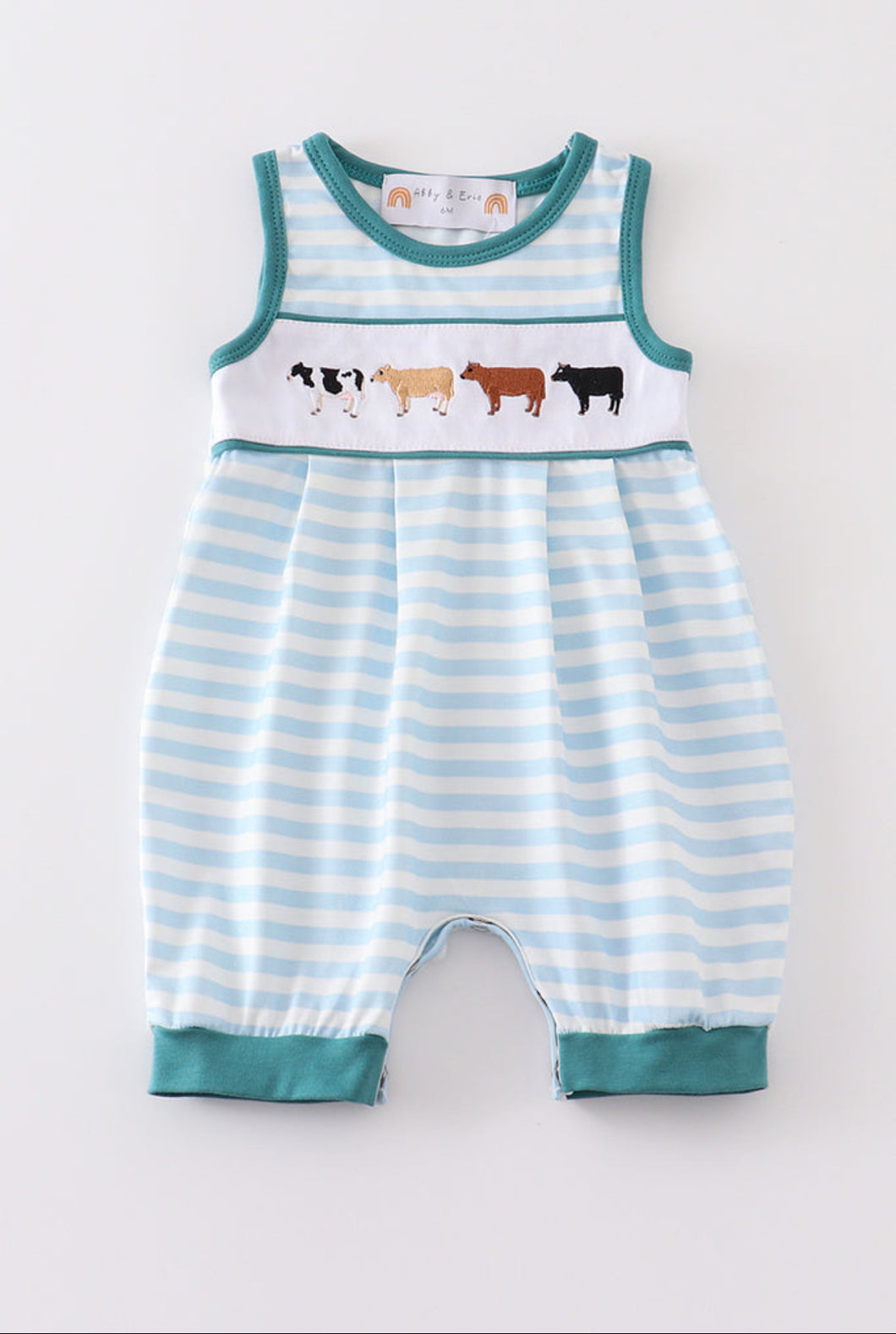 Blue Stripe Cow Romper