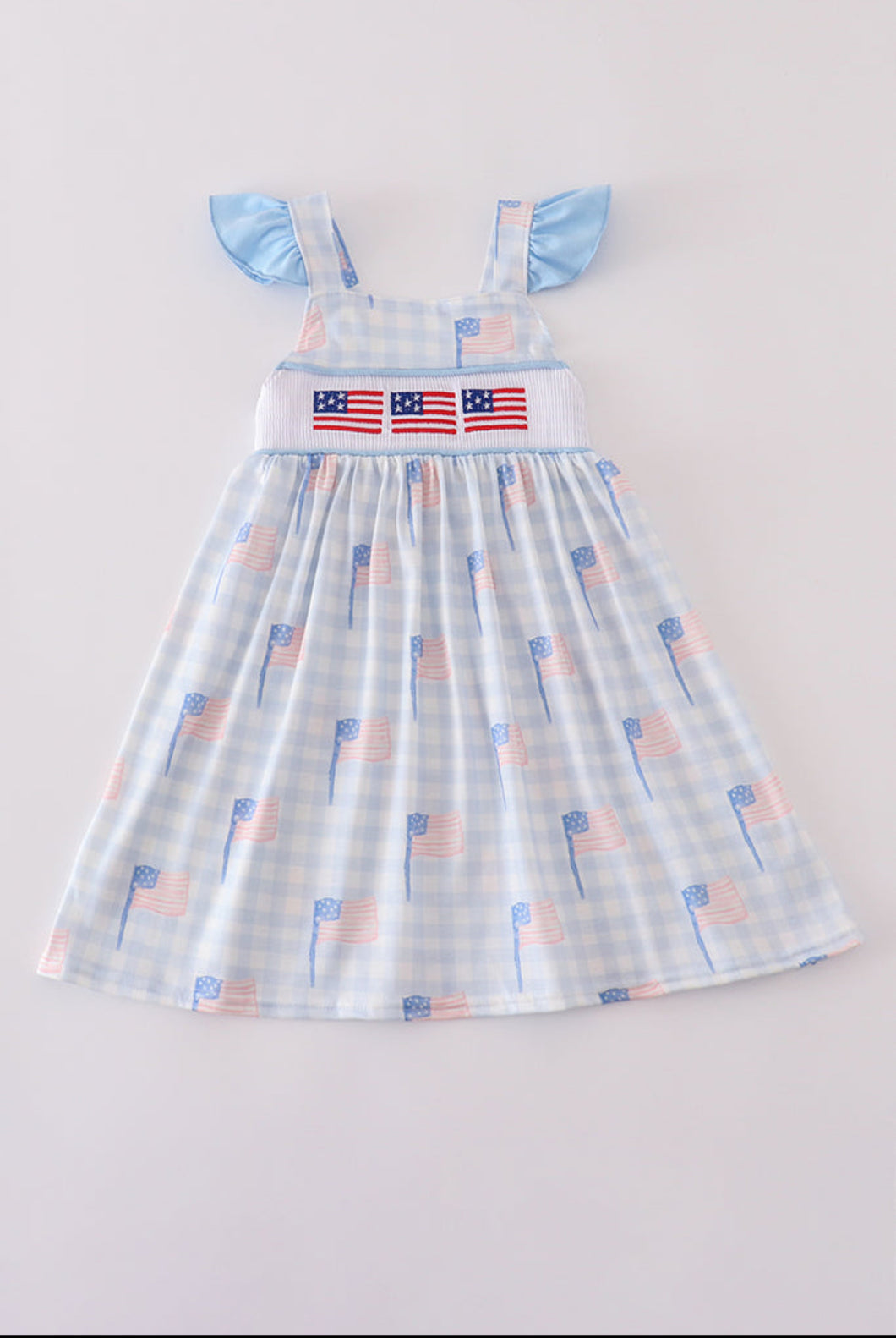 Flag Embroidered Gingham Dress