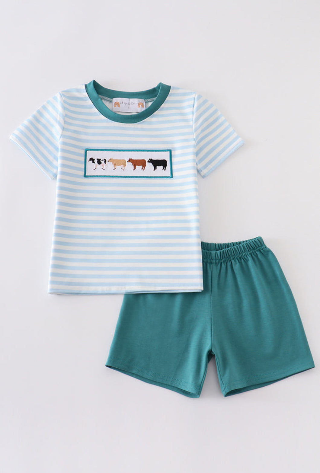 Blue Stripe Cow Short Set