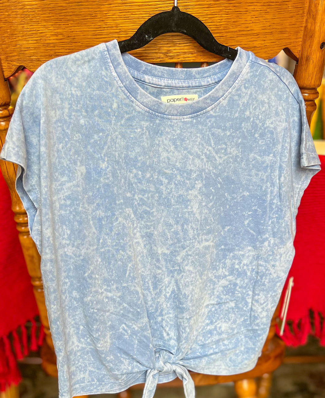 Blue Heron Washed Tie Front top