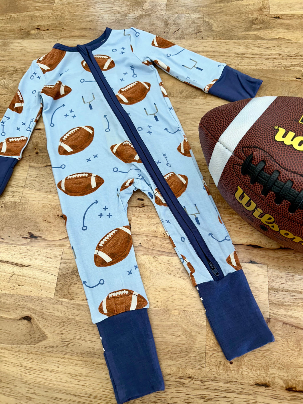 Blue Football 2-way Zipper Pajamas