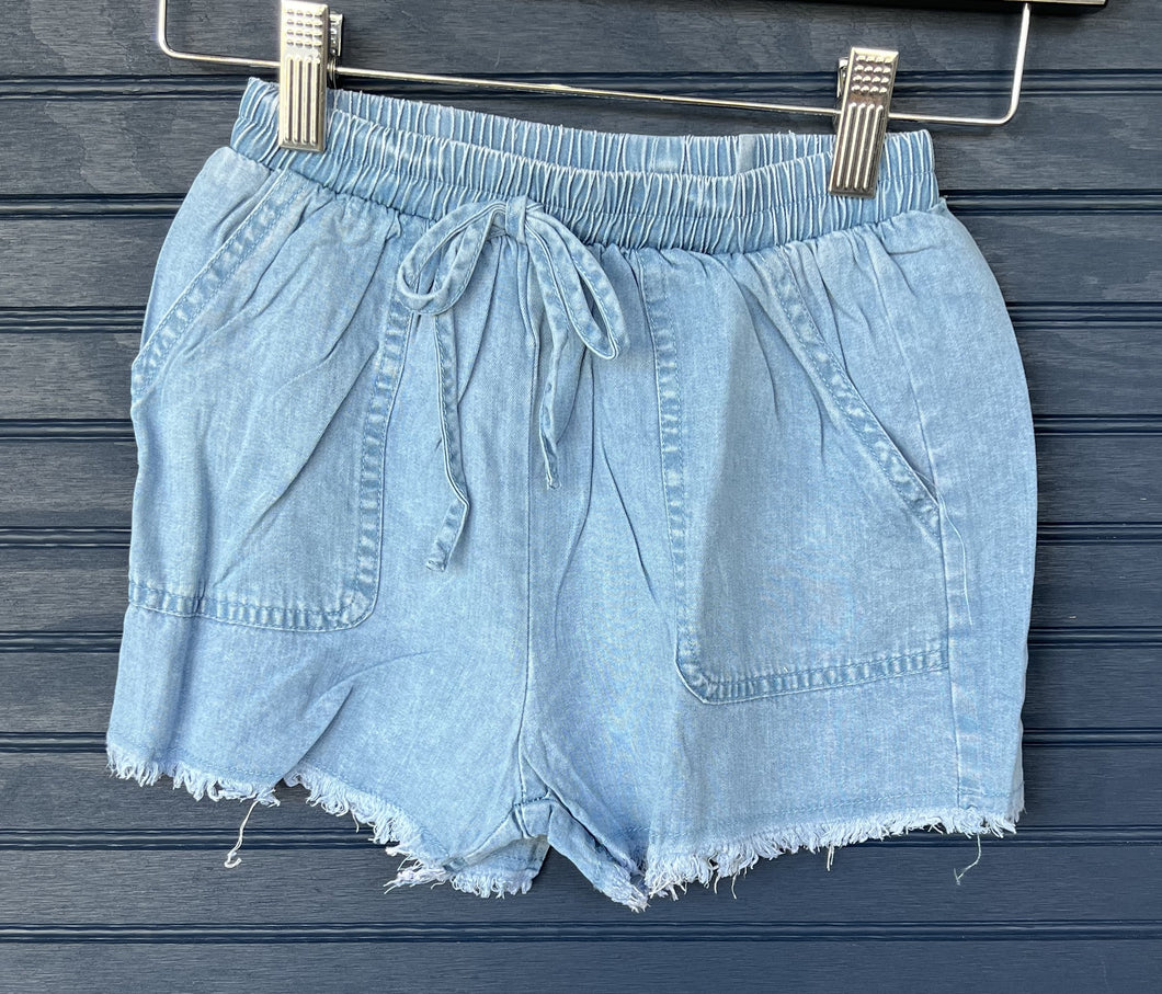 Blue Chambray Tie Shorts