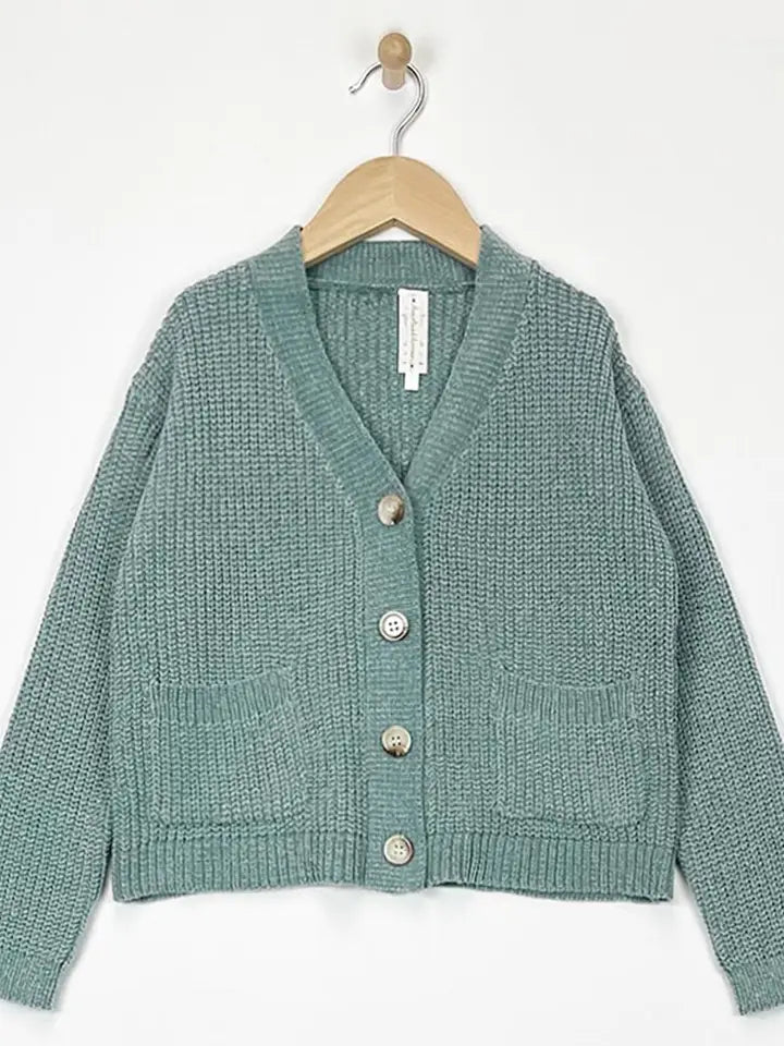 Button Down Blue Chenille Sweater