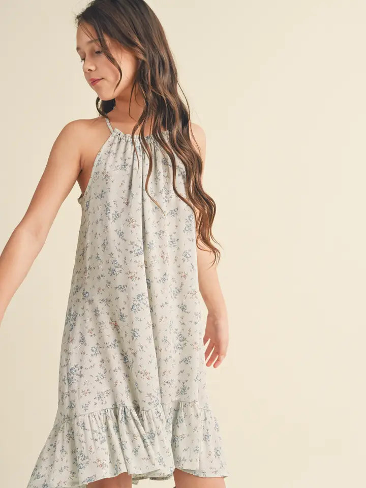 Floral Halter Flouncy Dress