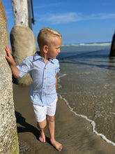 Load image into Gallery viewer, Newport Blue &amp; White Stripe Button Up
