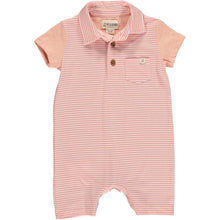 Load image into Gallery viewer, Peach &amp; White Stripe Polo Romper
