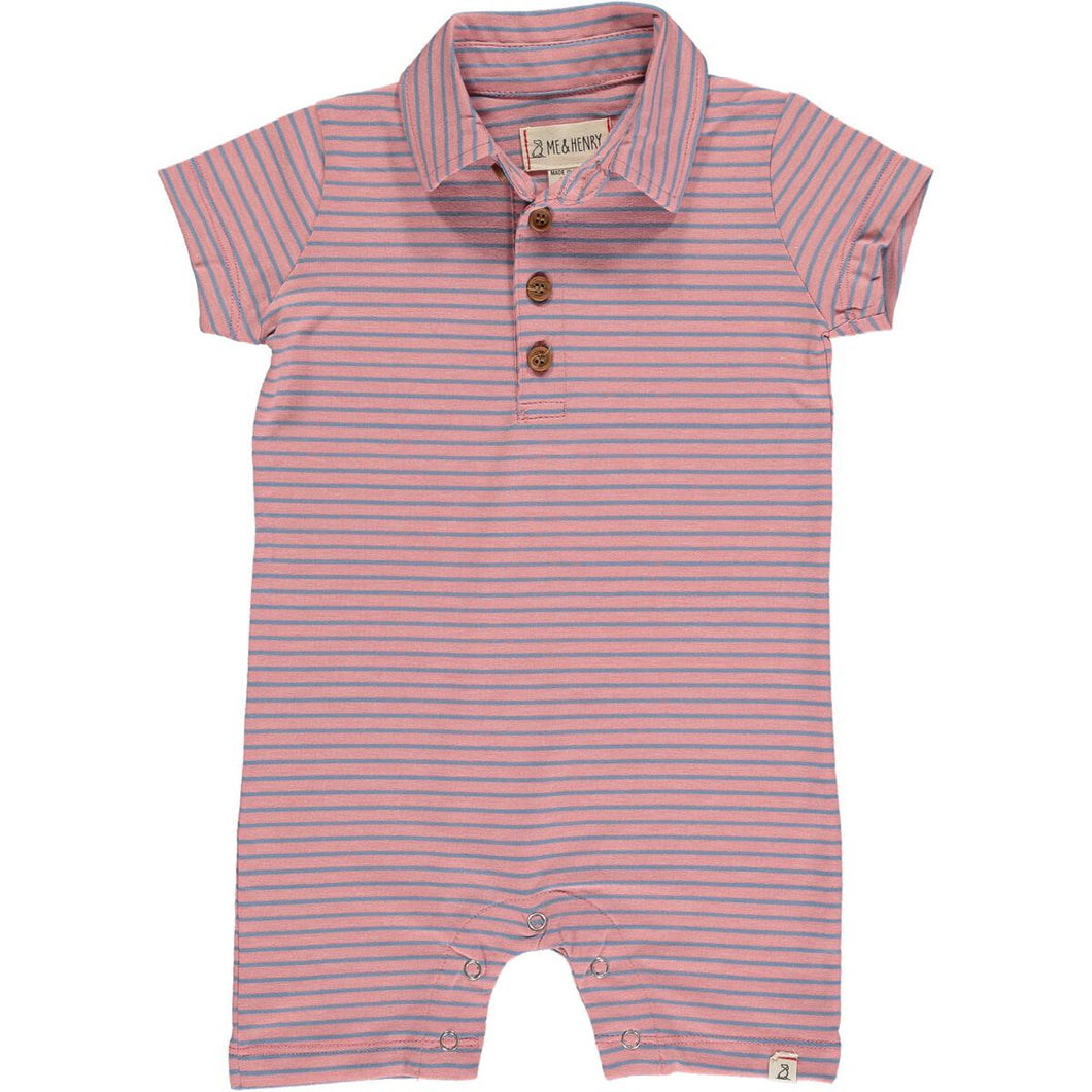 Blue & Pink Stripe Polo Romper