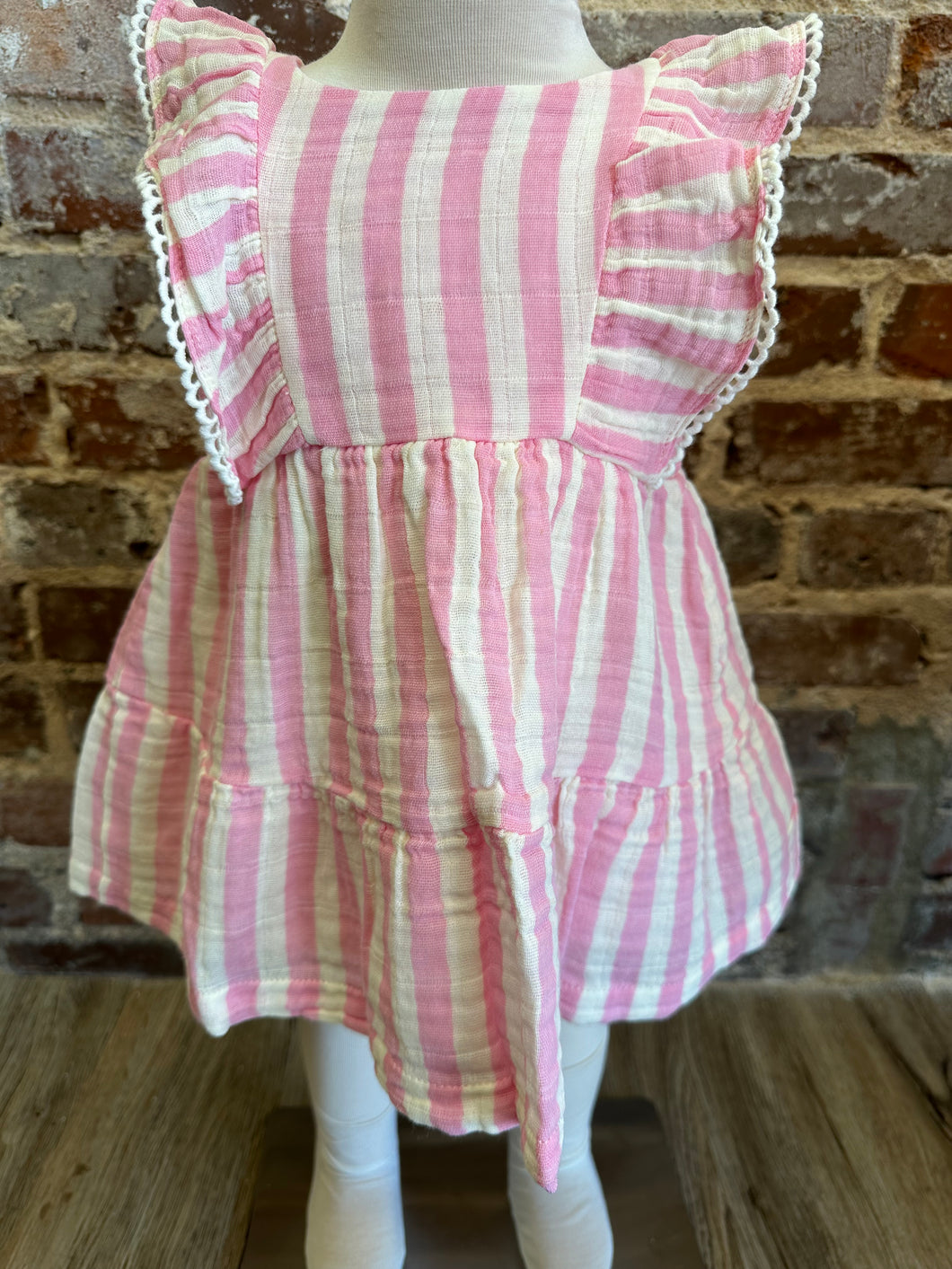 Pink Stripe Picot Dress & Diaper Cover