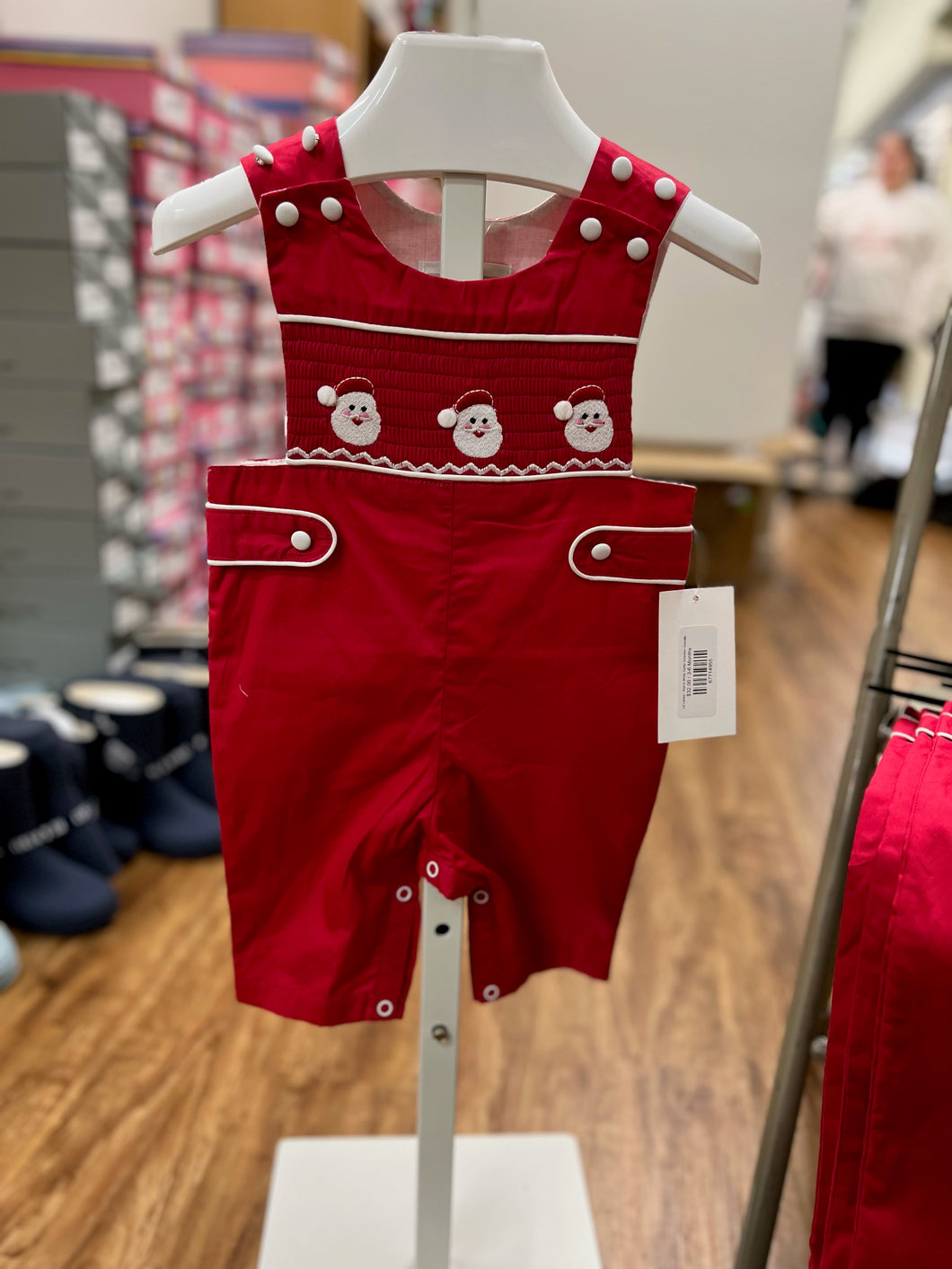 Red & White Santa Smocked Overalls